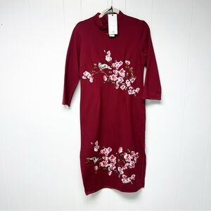 NWT Sicily Maroon Floral Midi Dress - Large